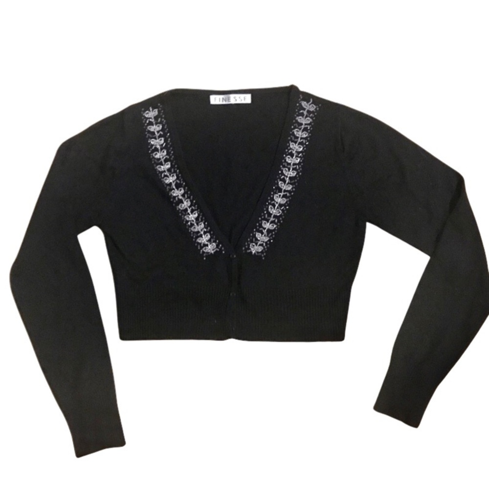Crop Black Beaded Sweater